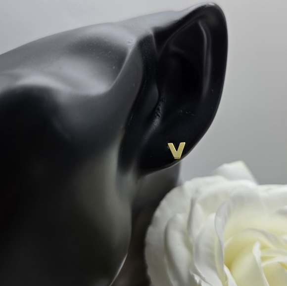 DAINTY INITIAL GOLDEN STERLING SILVER STUDS - Picture 10 of 13